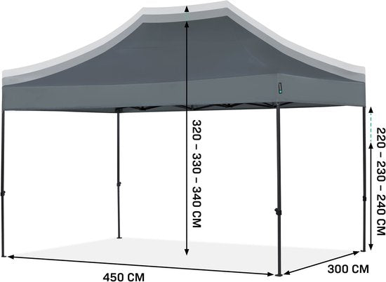 VONROC Partytent - 3x4.5 m – Premium easy-up Partytent – Modulair ontwerp - Opvouwbaar – Waterdicht – Stalen Frame - 50+ UV Bescherming - Incl. Opbergtas - Grijs
