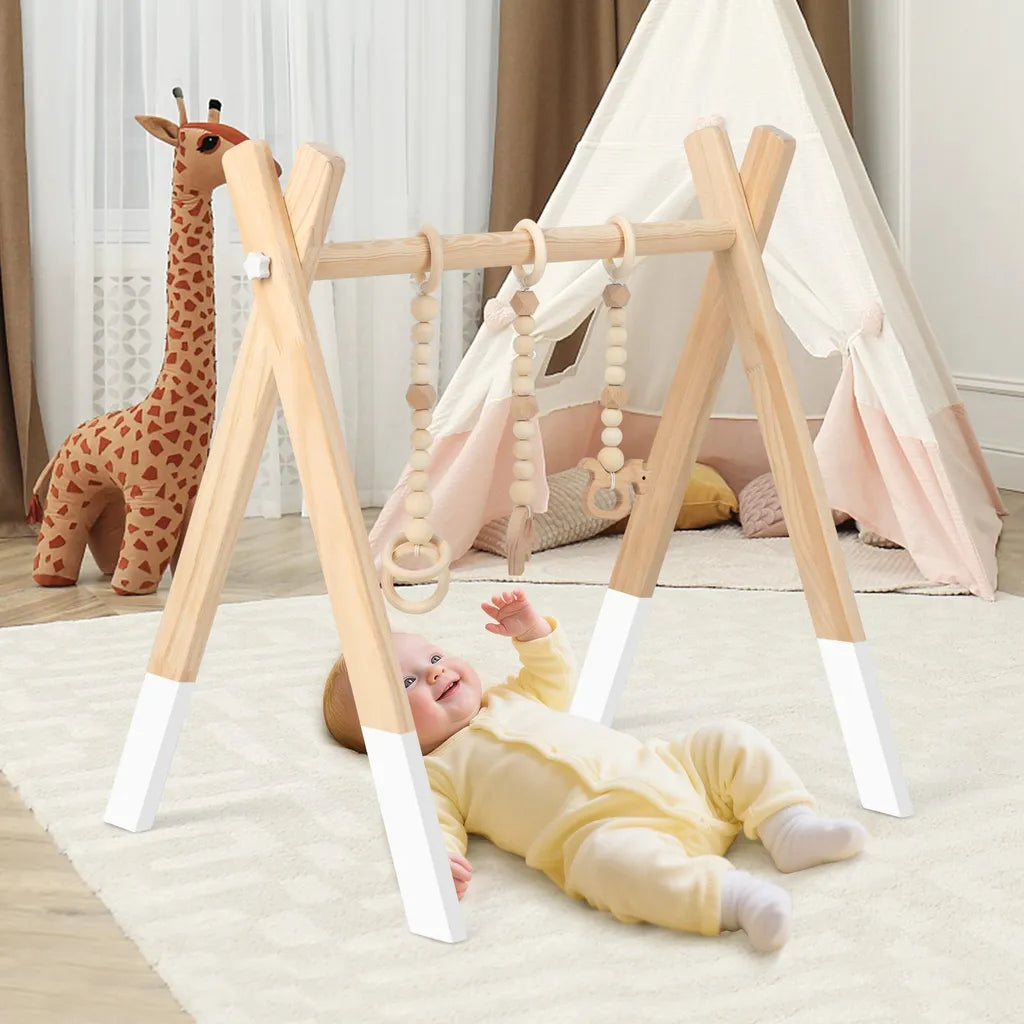 COAST Kinderspeelgoed Educatieve Speelboog – Houten Babygym in Boho Stijl – 60×44×60 cm – Montessori Speelgoed met Hangend Speelgoed