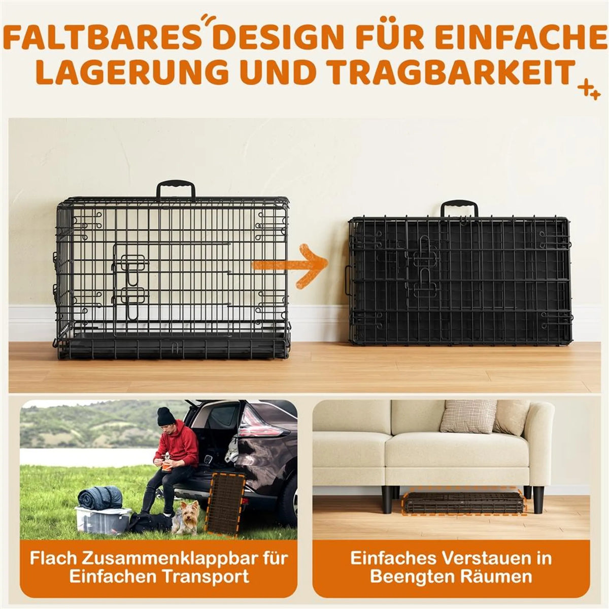 Yaheetech Hondenbench Opvouwbaar – 76 x 45 x 51 cm – Voorzien Van Tussenschot En Uitneembare Bodemplaat En Dubbele Deur – Voor Kleine Honden – Zwart Metaal En Kunststof