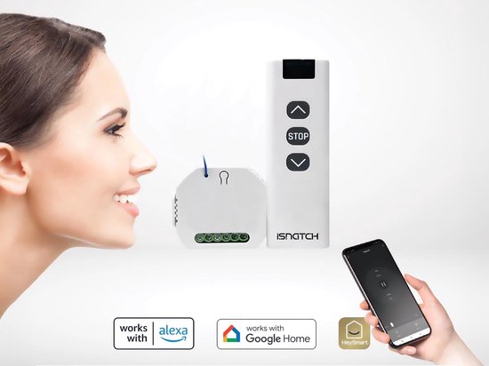 HeySmart Slimme wifi module voor rolluiken met afstandsbediening, compatibel met app voor bediening op afstand, timerfunctie, inbouw 503 of DIN rail, eenvoudig te installeren