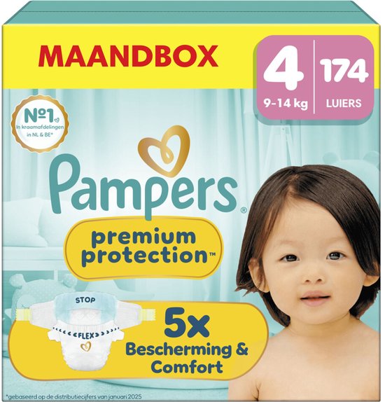 Pampers Premium Protection Maat 4, 174 Luiers, 9kg-14kg