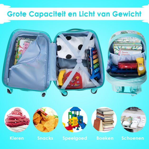 2 Stuks Kinderbagage Handbagage set met Rugzak en Koffer - 30 X 22 X 44,5-74 CM
