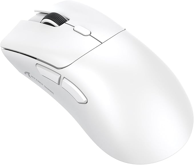 ATTACK SHARK R1 Superlight Gamingmuis 59g – Wit – 12,2 × 6,4 × 3,8 cm – Draadloos & Bedraad – Tot 18.000 DPI – 65 Uur Batterijduur