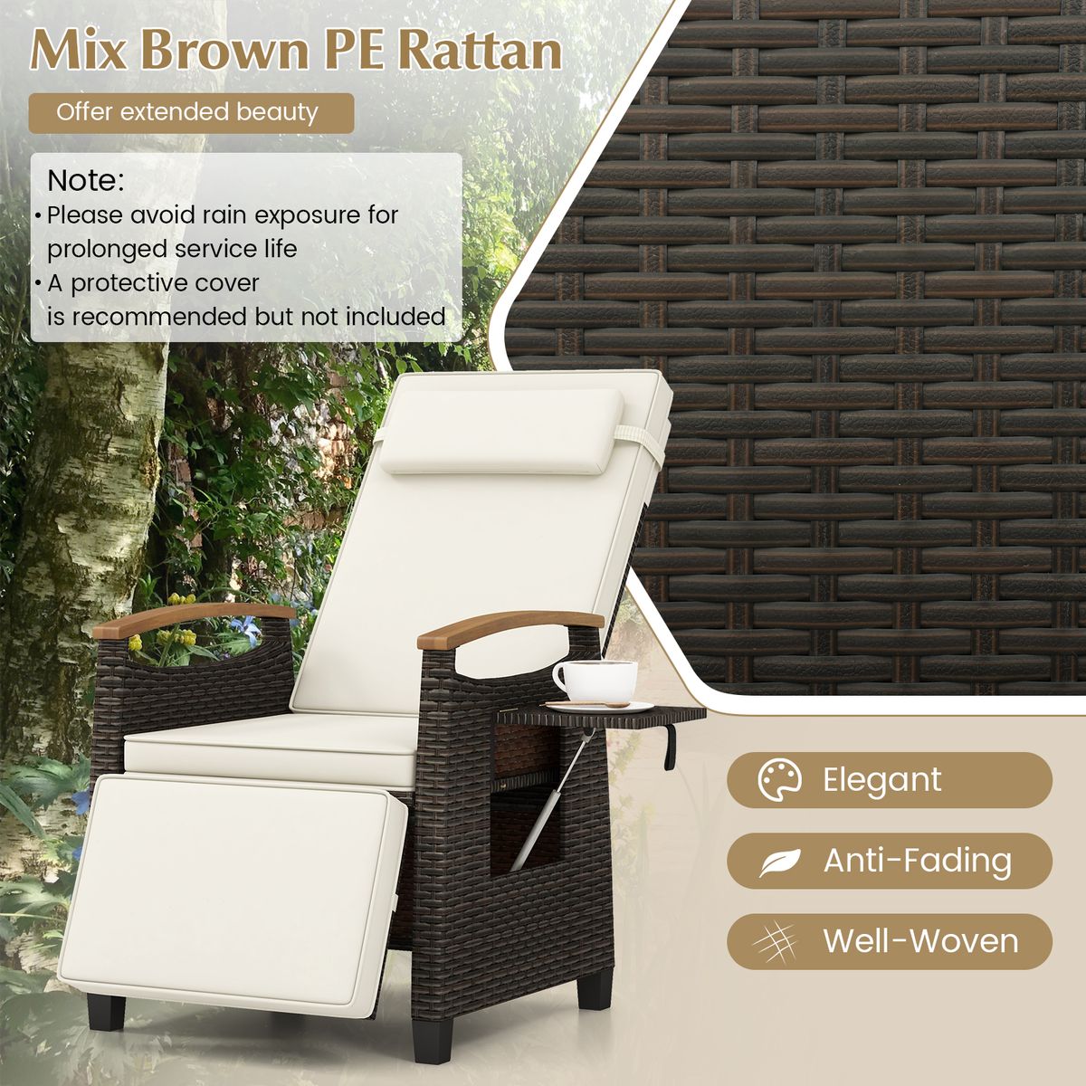 Coast Relaxstoel van rattan - verstelbare rugleuning en voetensteun - wit - set van 1
