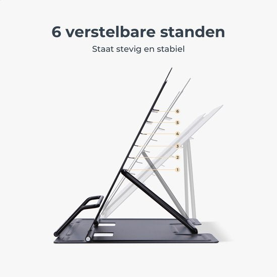 Castagnola Verstelbare Boekensteun - Boekenstandaard met 6 Standen - Boekenhouder Metaal - Anti Slip Tablethouder - Kookboeken en Leesboeken