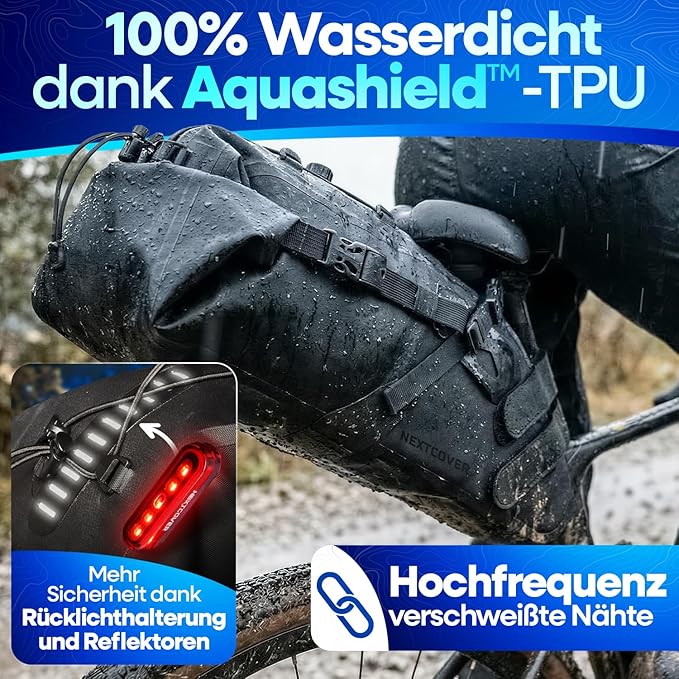 Nextcover Bikepacking Zadeltas 12L - AquaShield TPU - Waterdicht - Zwart