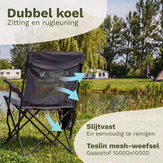 TRVLMORE Campingstoel - Opvouwbaar - 150KG Draagvermogen - Incl. Draagtas - Klapstoel - Visstoel - Kampeerstoel - Vouwstoel - Grijs