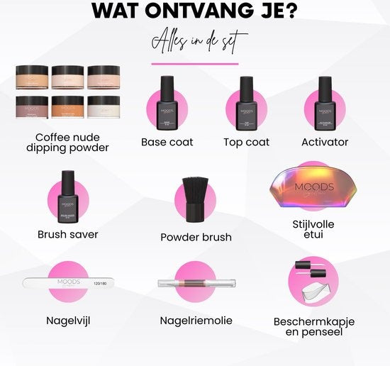 Moods Gellac - Dipping Powder Starters Kit - Coffee Nude - 6 Kleuren - Acryl Nagels Starterspakket - Dip Nagels