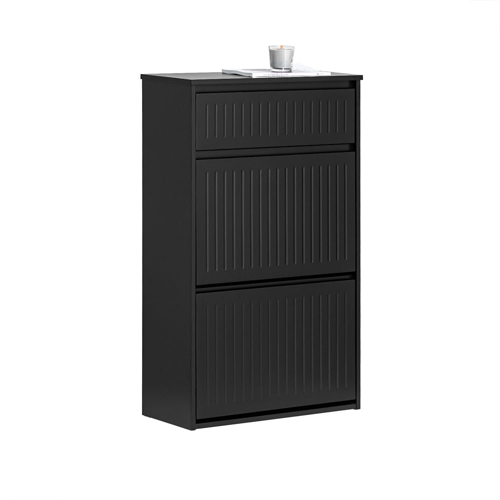 SoBuy Schoenenkast FSR165-SCH - 2 Kleppen en 1 Lade - MDF - 61 x 26 x 100 cm - Zwart