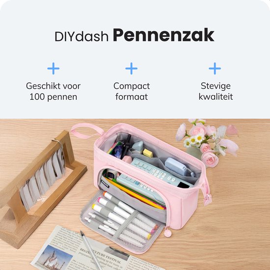 Diydash Etui XL - Pennenzak - Pennenetui - Schooletui - Grote Etui - Schoolspullen - Trousse Scolaire - Voor meisjes, jongens en volwassenen - Roze