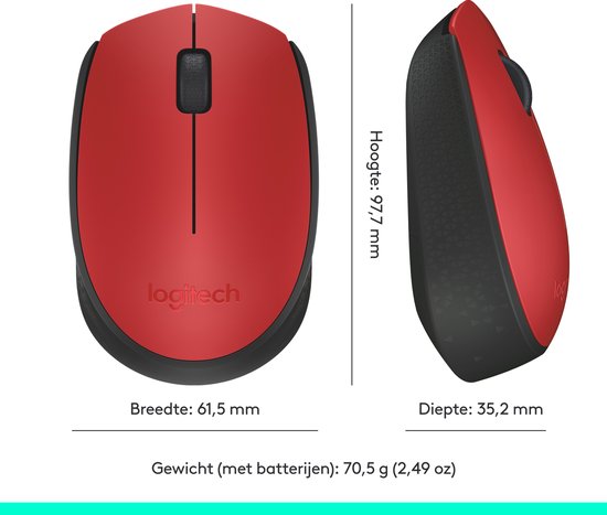 Logitech M171 - Draadloze Muis - Geschikt voor PC/Mac - Inclusief USB Mini Receiver - Rood