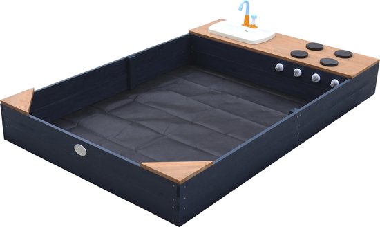 AXI Kelly Zandbak met Speelkeuken Antraciet/bruin - Wastafel incl. 17-delige accessoire-set - Inclusief afdekzeil en gronddoek