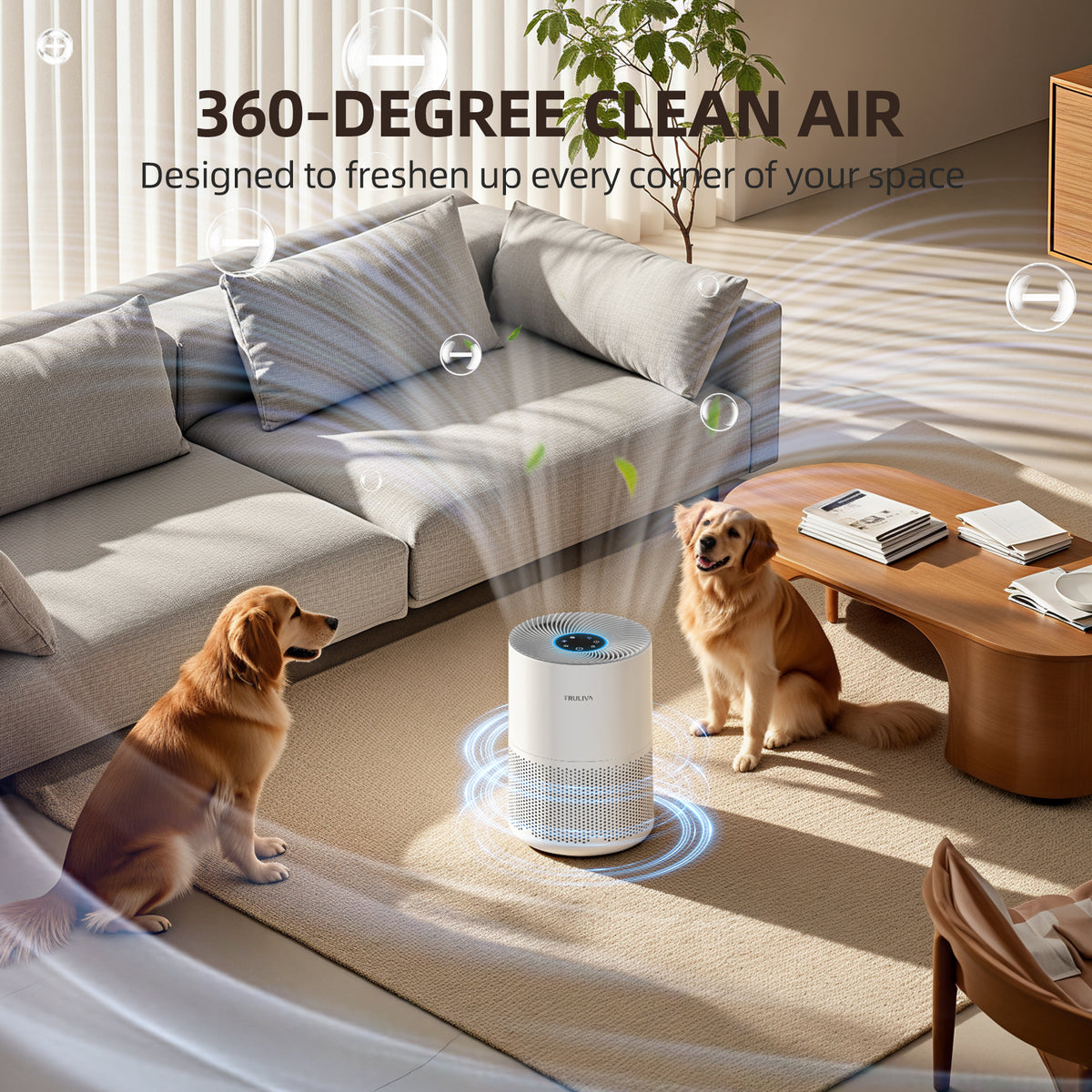 TRULIVA Luchtreiniger, CADR 260 m³/h, 3-in-1 H13 HEPA-filter, 24-uurs timer, Luchtreiniger, Verwijdert 99,97% van allergenen, PM2.5, rook, pollen, mijten en verontreinigende stoffen