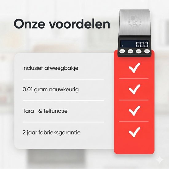 Kitchenwell digitale mini precisie keukenweegschaal - 0,01 tot 500 gram - 14.2 x 7.5 cm - pocket scale op batterij - weegschaal keuken
