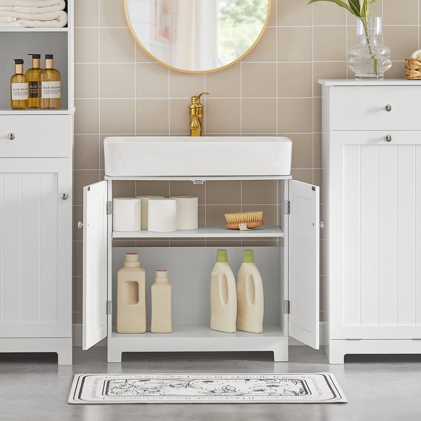 SoBuy Wastafel Onderkast - 2 Deurs - 60 x 60 x 29 cm - Wit