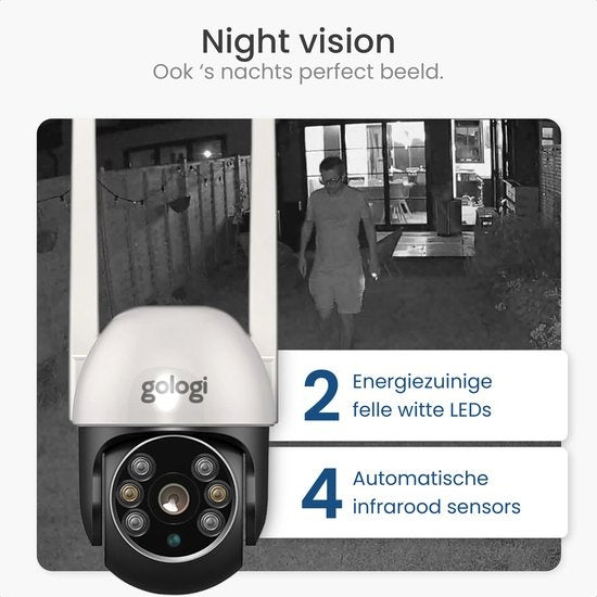 Gologi outdoor camera - Buiten camera met nachtzicht - Beveiligingscamera - IP camera - Security camera - 4x Digitale zoom - 3MP - Met wifi en app