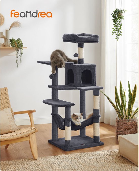 krabpaal - krabpaal met hangmat - Kattenboom 143 cm - rookgrijs