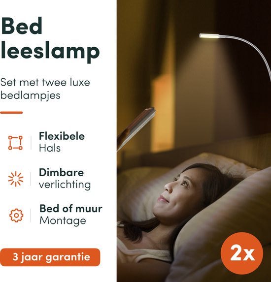 Nolt Leeslamp voor in Bed - Nachtlampje Dimbaar - 2 Bedlampjes - Bedlamp Slaapkamer - Leeslampjes Hoofdbord - Leeslampje Volwassenen