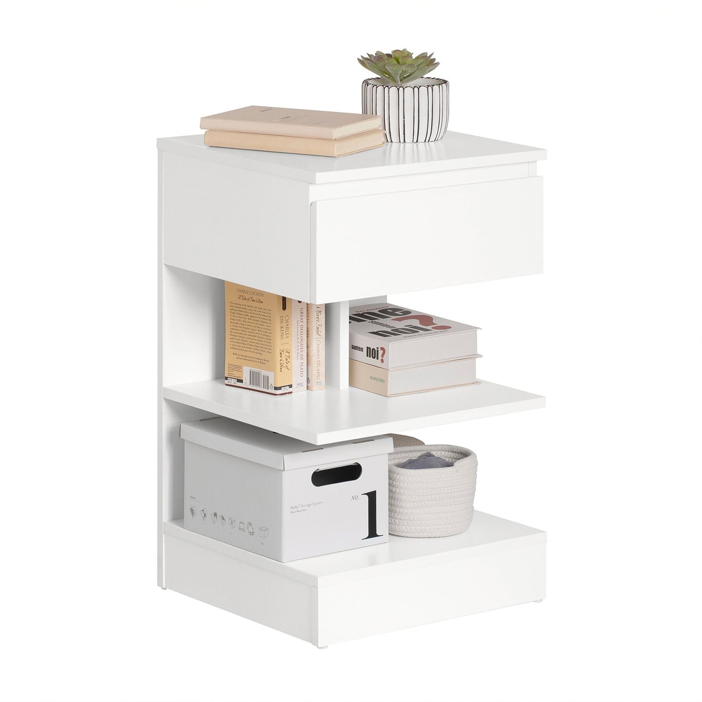 SoBuy Bijzetkastje - Salontafel met 1 uitschuifbare lade - Max. 60KG - 39 x 39 x 65 cm - Wit