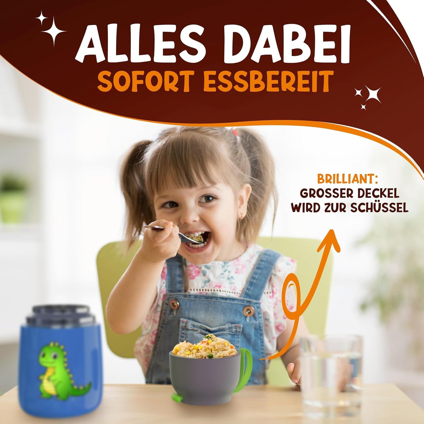 Funkelfuchs Thermobeker voor kinderen RVS - 100% Lekvrij - 500ml - Blauw