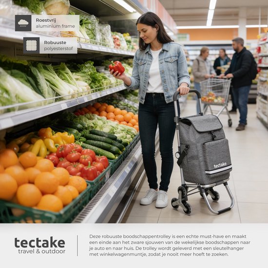 tectake® 3-in-1 Boodschappentrolley met Koelvak - 4 Traploop Wielen - Opvouwbaar - 56L Inhoud - Boodschappenwagen - Boodschappenkar - Ook als Steekwagen en Boodschappentas - Met Sleutelhanger en Winkelwagenmunt