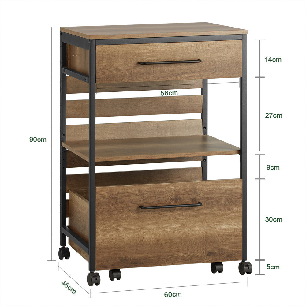 SoBuy Keukenwagen met 1 plank en 2 lades - Max. 63KG - 60 x 45 x 90 cm - Houtkleur
