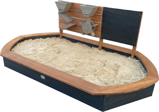 AXI Joey Zandbak 158 x 91 x 57 cm Bruin/antraciet – Met Speelwand en Krijtbord – Ovale Zandbak - Met Hoes en Grondzeil – FSC 100% Hemlock Hout