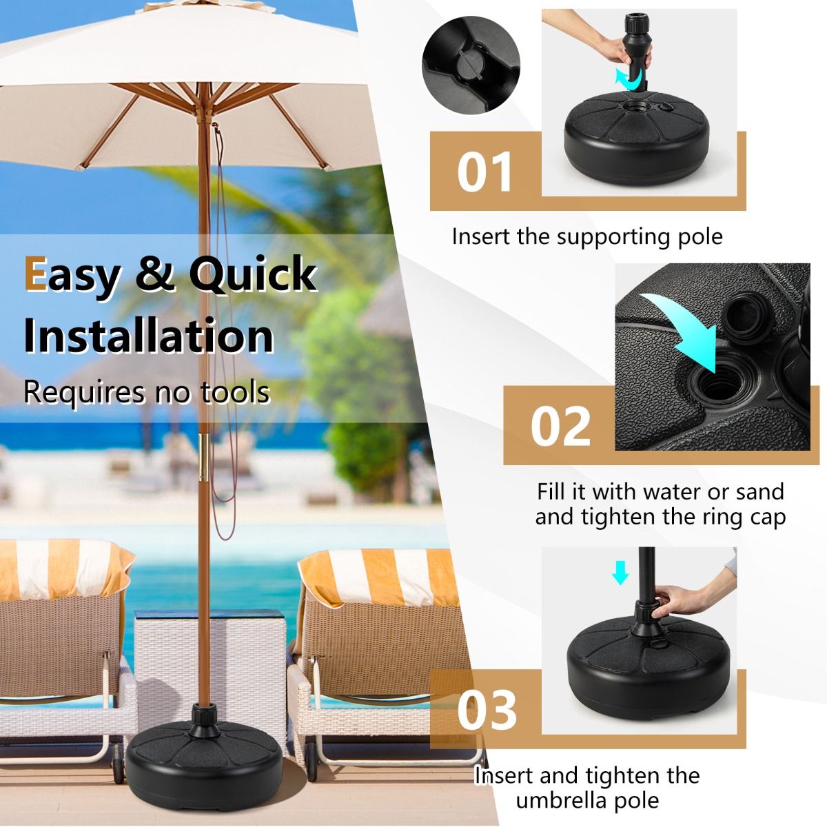 Coast Buitenparasolvoet - Voor Φ38mm Parasolstokken - HDPE - 37 x 19 cm - Zwart