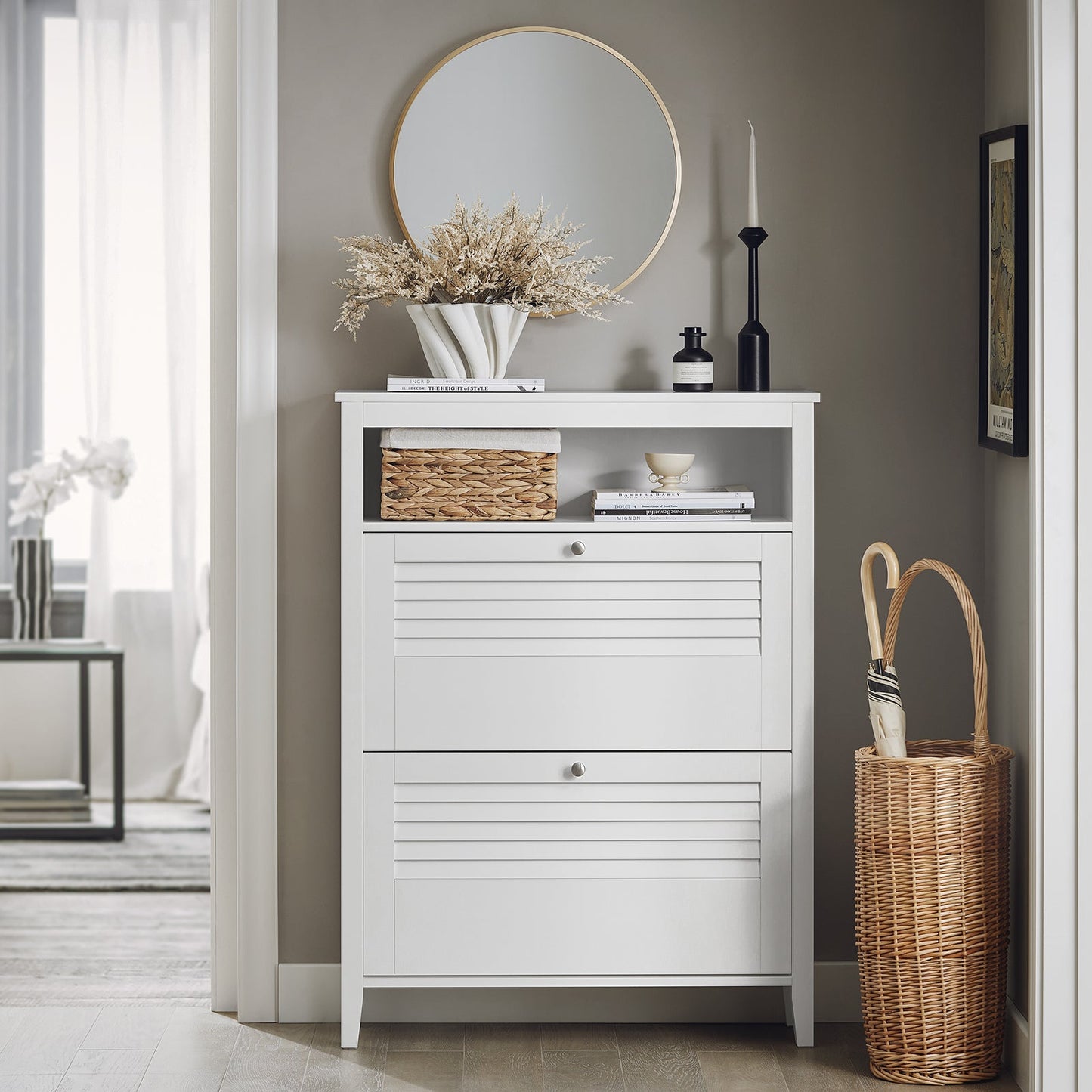 SoBuy Schoenenkast - 2 Kleppen- Klassiek  - 80 x 25 x 108 cm - Wit
