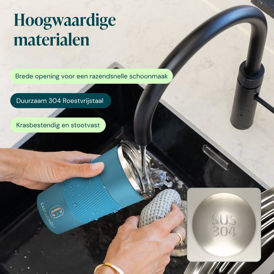 Castagnola Thermosbeker - Koffiebeker To Go - Travel Mug voor Koffie en Thee - Theebeker - 510 ML - RVS - Blauw