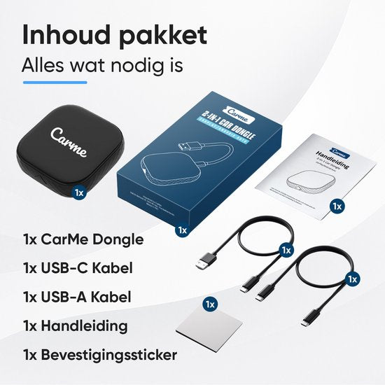CarMe Premium 2-in-1 CarPlay Dongle - Draadloos CarPlay & Android Auto - USB-A & USB-C - Android Auto Dongle - Zwart