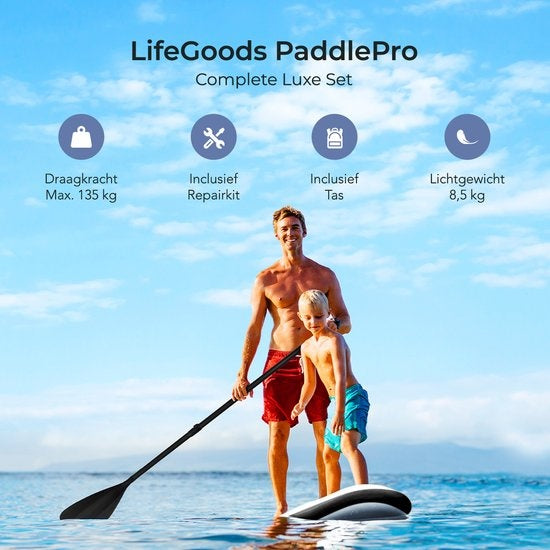 LifeGoods SUP Board - Luxe Set - met Zitje - Opblaasbaar Paddle Board - Max. 135KG - 320x81cm - Wit