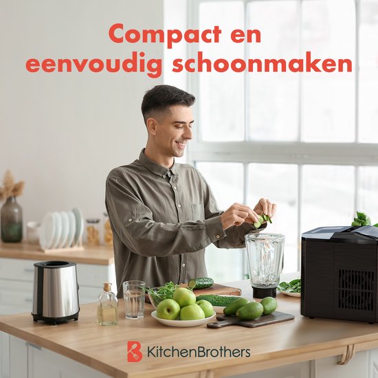KitchenBrothers IJsblokjesmachine - 1L - Easy Clean + Zelfreinigingsfunctie - IJsblokjesmaker – 12kg/24 uur - Gunmetal RVS