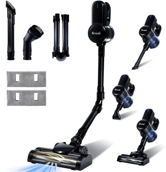 Saaf G80 Steelstofzuiger met Dweilfunctie - 8-delige set met Buigbare Steel - 22Kpa - Stofzuiger zonder Zak - 150W - Draadloos - Zwart