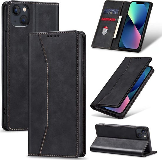 Podec Hoesje met Pasjeshouder Geschikt voor iPhone 13 Mini Zwart Telefoonhoesje - Anti-Shock Bookcase Cover met 1x Screenprotector - Wallet Case