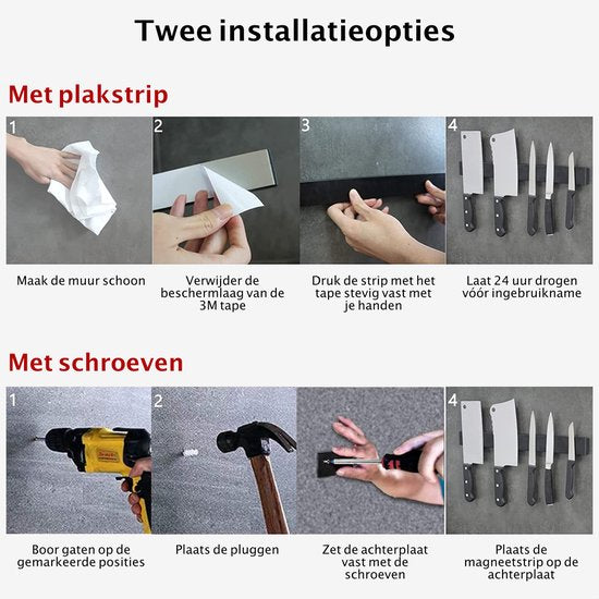 Volcan Messenmagneet - 3M Tape - Magnetische Messenhouder - 40CM - Industrieel - Messenhouder Zelfklevend - RVS