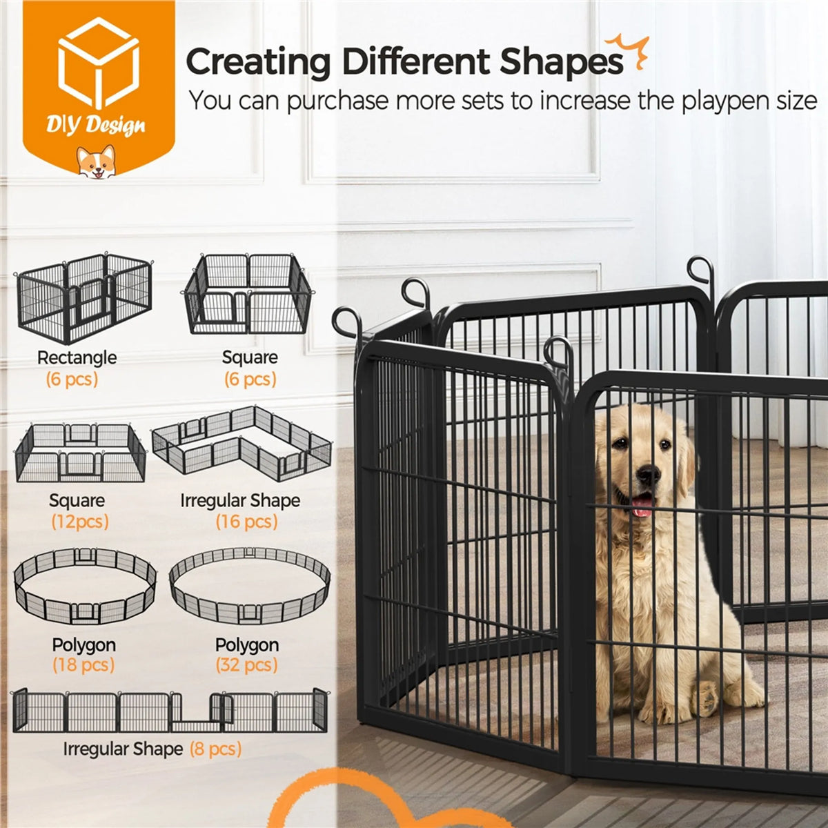 Yaheetech Puppyren met 2 deuren - 12 panelen van 80 x 60 cm - Opvouwbaar - Zwart