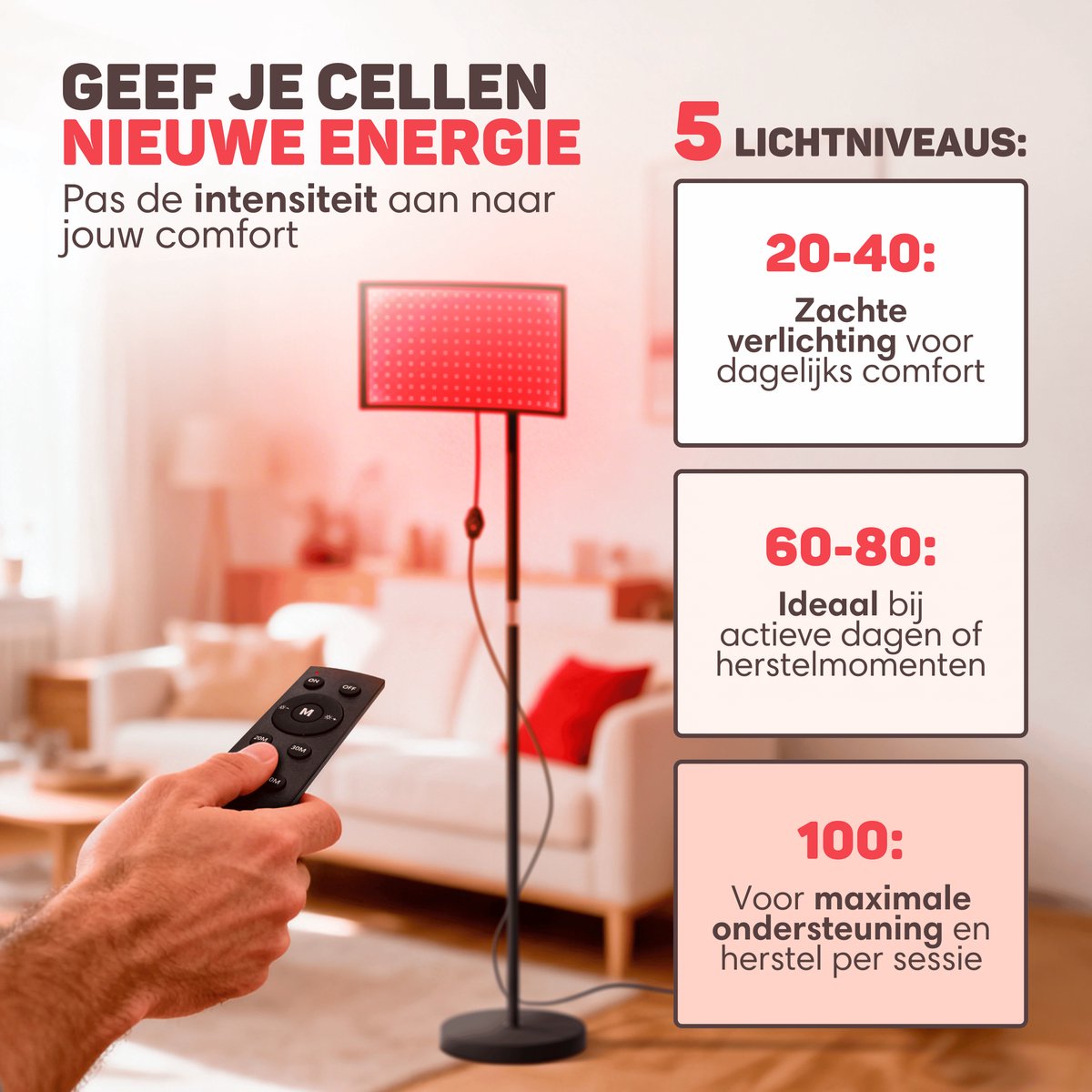 Vulpes Goods BodyCare Infraroodlamp - Staand - 660/850nm - Rood