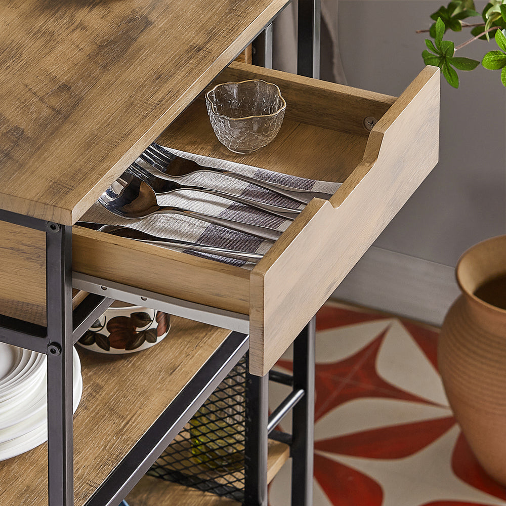 SoBuy FKW99-N Serveerwagen - 6 Planken & 1 Lade - 50x37x87 cm - Zwart/Hout