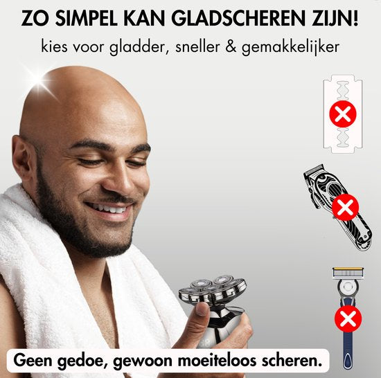 6-in-1 Scheerapparaat Mannen + Extra Scheerkop – Sansbeauté® SkullSharp PRO – Nat & Droog – Draadloos Opladen