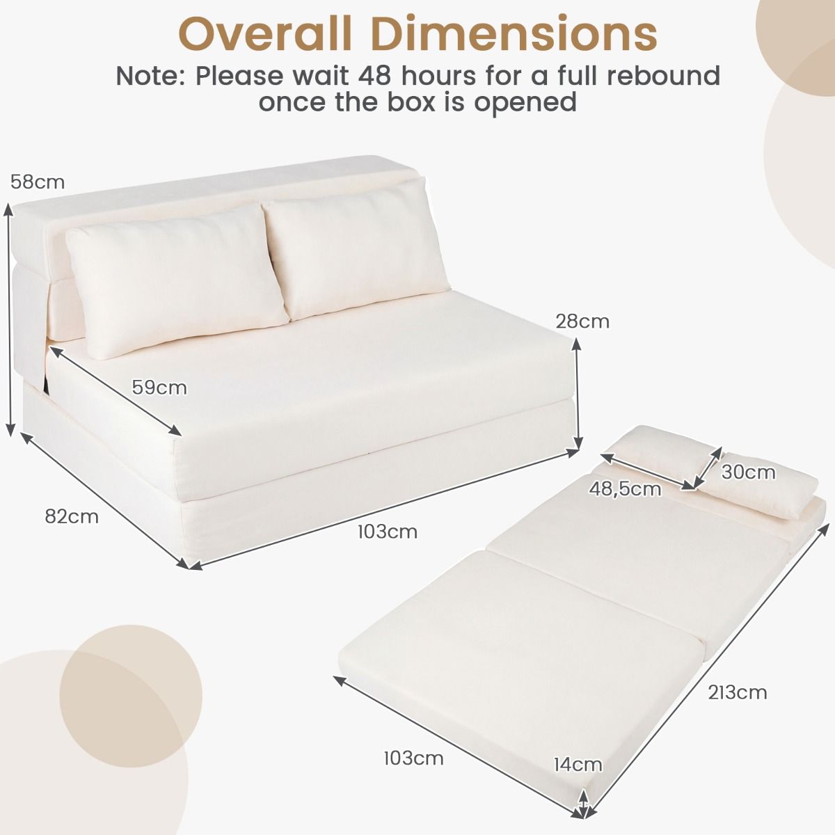 Coast Slaapbank 3-in-1 - opvouwbare ligstoel - chenille bekleding - beige/grijs