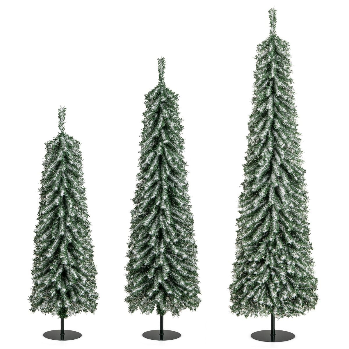 Coast Kunstkerstbomen Set - potloodvorm - met nepsneeuw en LED-verlichting - 120/150/180 cm