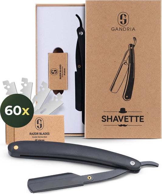 Gandria Shavette Open Scheermes - Klassiek Klap Scheermes - Barbiersmes & Kappersmes - Safety Razor - Straight Razor voor Mannen - Incl. 60 Scheermesjes