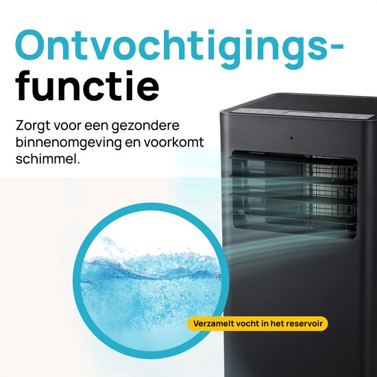 MOA Mobiele Airco - 7.000 BTU - Met Afstandbediening - Tot 22m² - Voor o.a. Woonkamer en Slaapkamer - Airconditioner met Ontvochtigingsfunctie - Raamafdichtingskit - Zwart