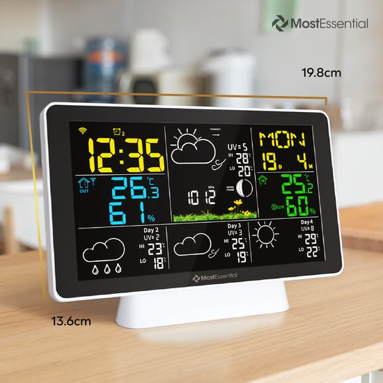 MostEssential Weerstation Wifi Edition - Plug & Play Installatie - Draadloos - Weerstation met Buitensensor - Hygrometer - Binnen en Buiten - 150 Meter Bereik - Inclusief App - Wit - 1 sensor