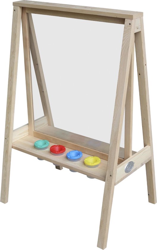 AXI Eric schildersezel van hout in Naturel Bruin - Schildertafel kind voor binnen & buiten met doek van plexiglas & 4 verfpotjes - 50x70x105cm