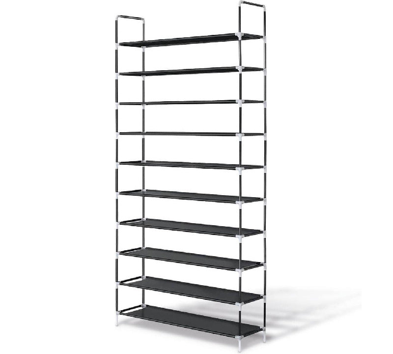 LifeGoods Schoenenrek XXL -10 Laags - Opbergsysteem 35 tot 40 Paar Schoenen - Schoenenkast - Kunststof u2013 Zwart