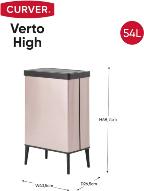 Curver Verto High - Prullenbak 54L - Rosé - 44x27x69cm