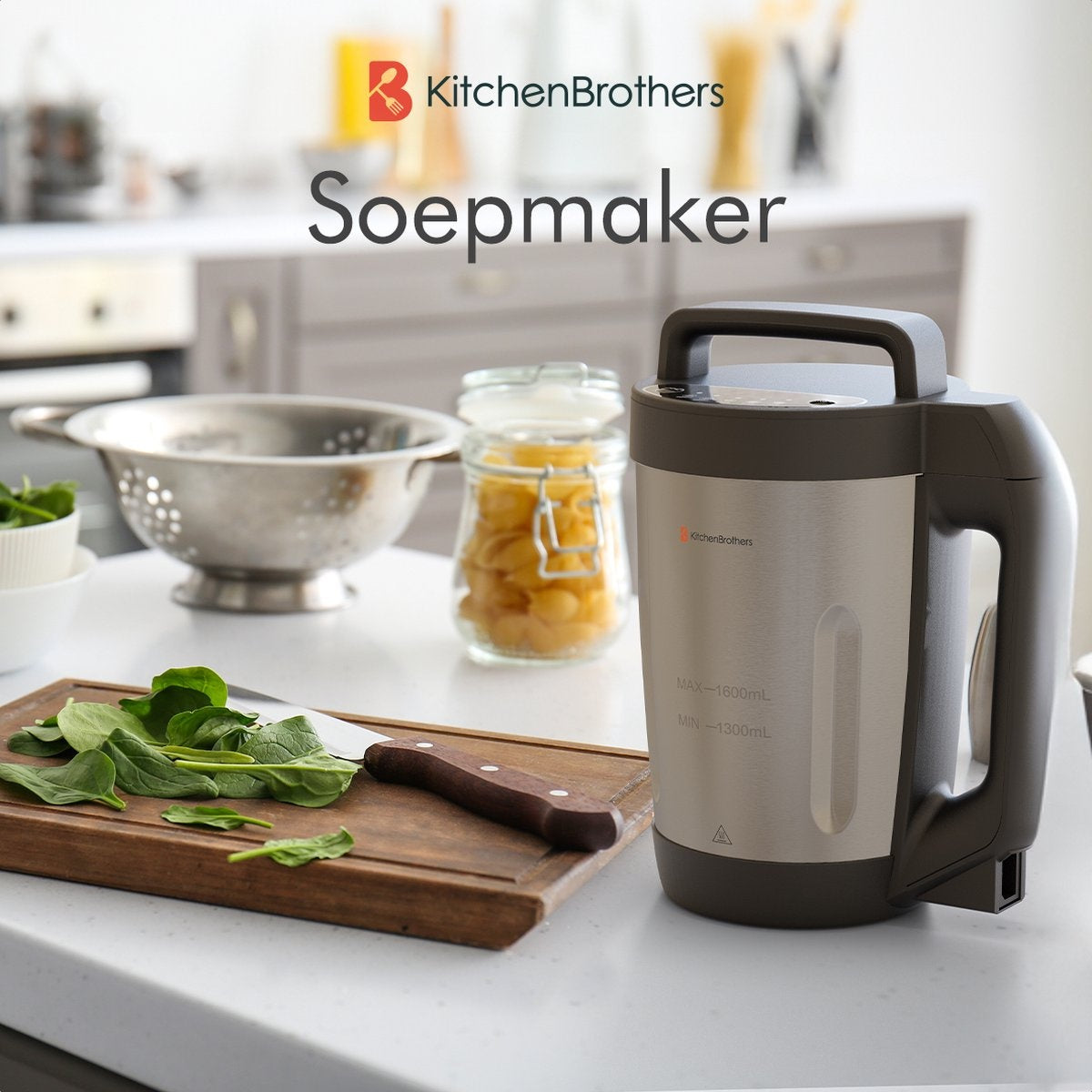 KitchenBrothers Soepmaker - Blender - tot 800W - 1.6L - RVS/Zwart