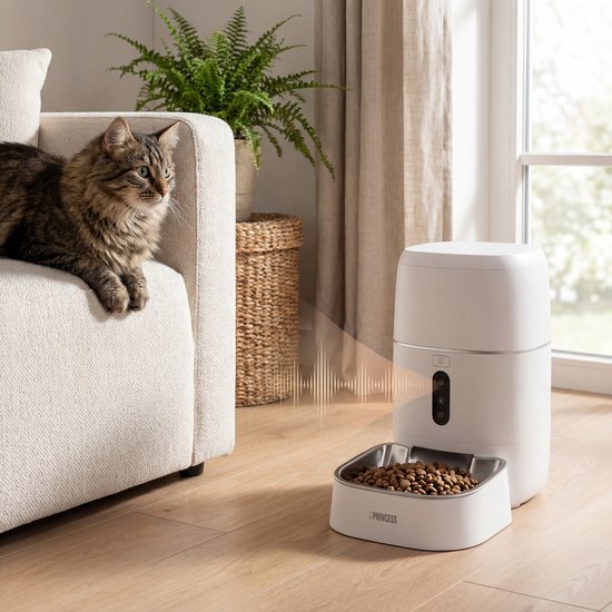 Princess Automatische Voerbak - HD Camera & Smart - 6 Liter – Kat & Hond - App‑Bediening – Geplande Voeding – Roestvrijstalen Kom – Back-up Batterij - Voerautomaat - Voerdispenser - 610065